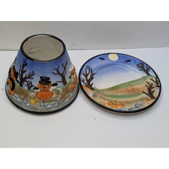 Yankee Candle Pumpkin Pals Large Candle Lamp Shade Plate SET HTF Halloween Cute - Picture 1 of 16